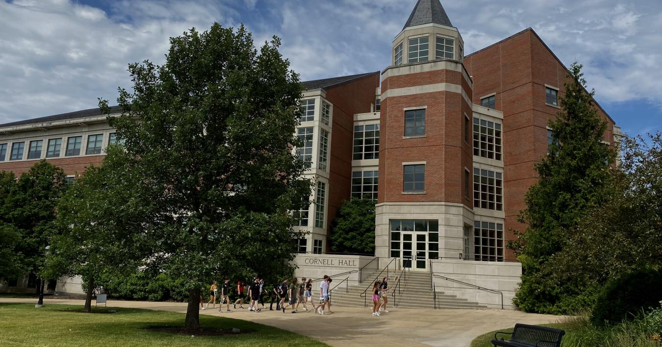 Image: Cornell Hall with students walking 